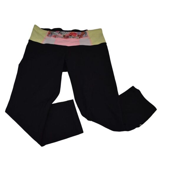 Lululemon Wunder Under Reversible Cropped Legging Floral Yellow Pink Womens 6 - Picture 1 of 8